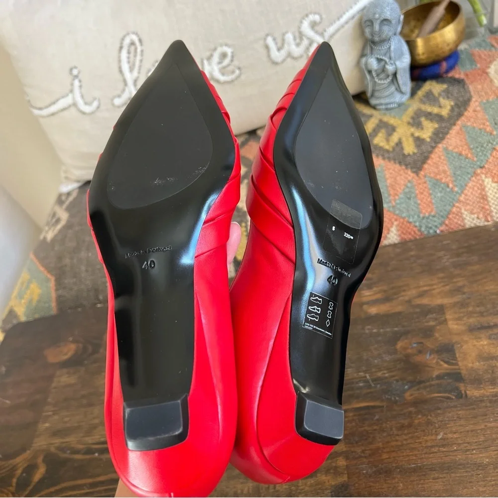 COS Crisscross Strap Premium Nappa Leather Pointed Flats Red EU40 US9 - Picture 16 of 17